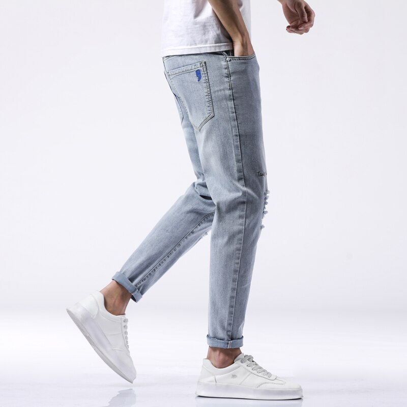 Spring and Summer Men's Ripped Jeans Ankle-length Pencil Pants Men Jeans Male Hip-Hop Trousers Clothes Clothing 3016