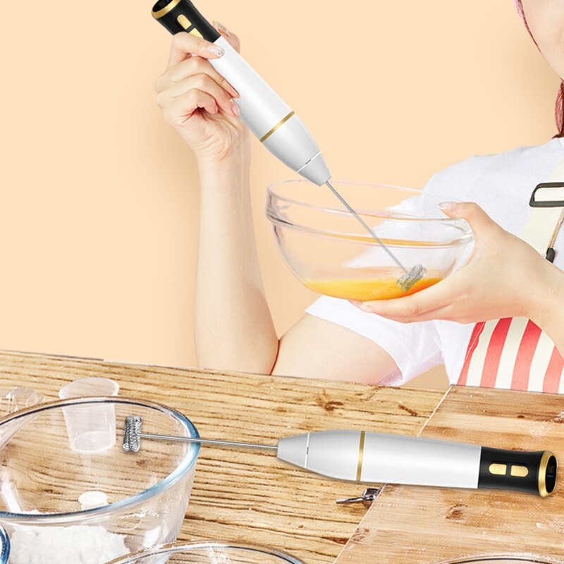 Practical Electric Hand-held Milk Frother Whisk USB Rechargeable 2 Speed Beverage Coffee Blender Foam Machine Food Blender