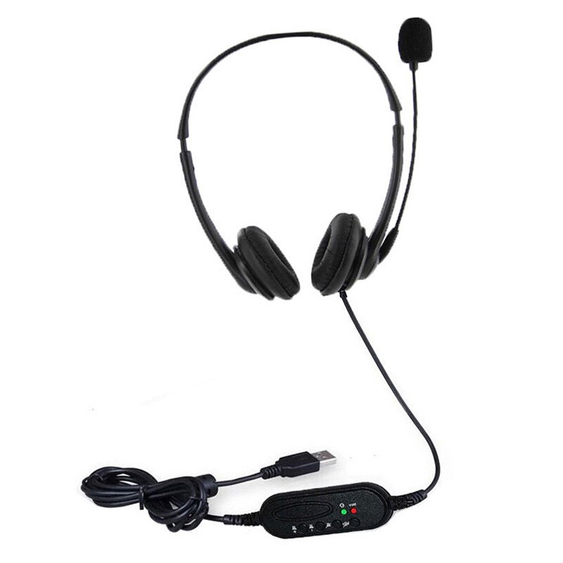 Black Usb Microphone Adjustable Headband Wired Stereo Headset Noise Cancelling Earphone For Computer Laptop Desktop