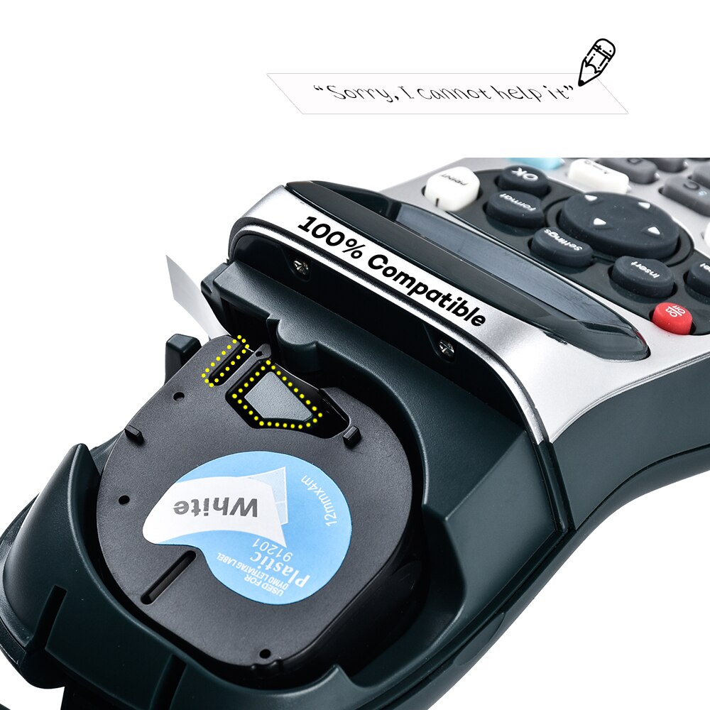 Yance 91201 kompatibel til dymo letratag plastiktape 12mm*4m sort på hvid  lt 91331 91330 18769 18771 til lt -100t etiketmaskine