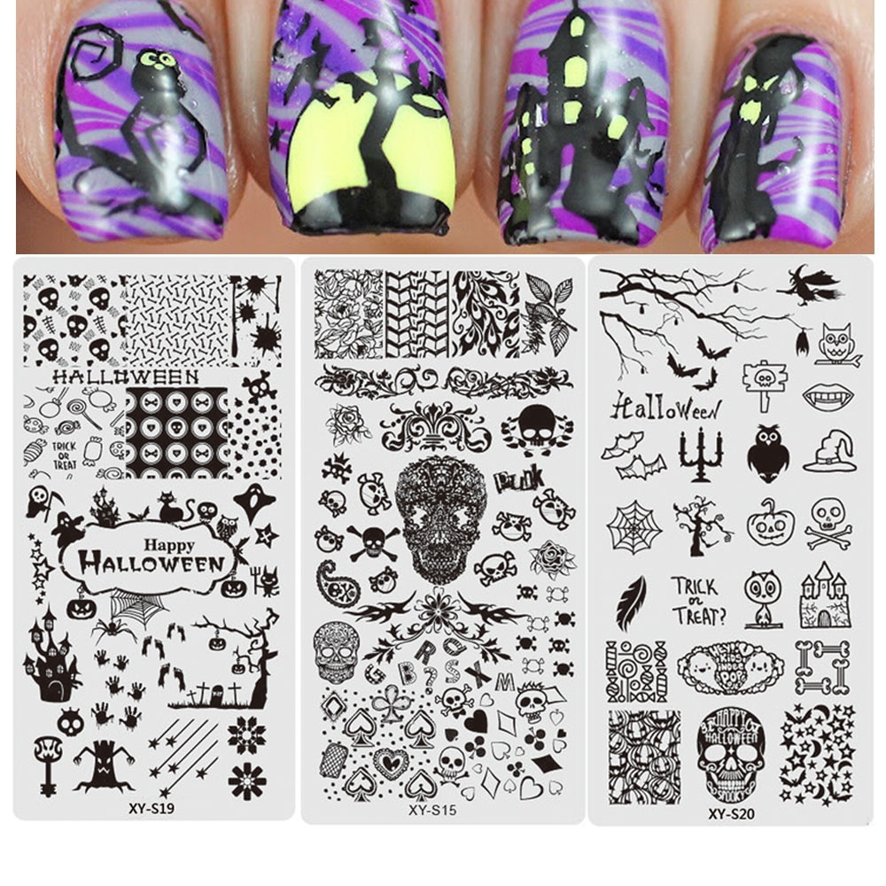 1pcs Halloween Nail Stempelen Sjablonen Spider Skull Afbeelding Stamping Plates Voor Nagels Mode Manicure Decoraties Gereedschap TRXYS/XYE