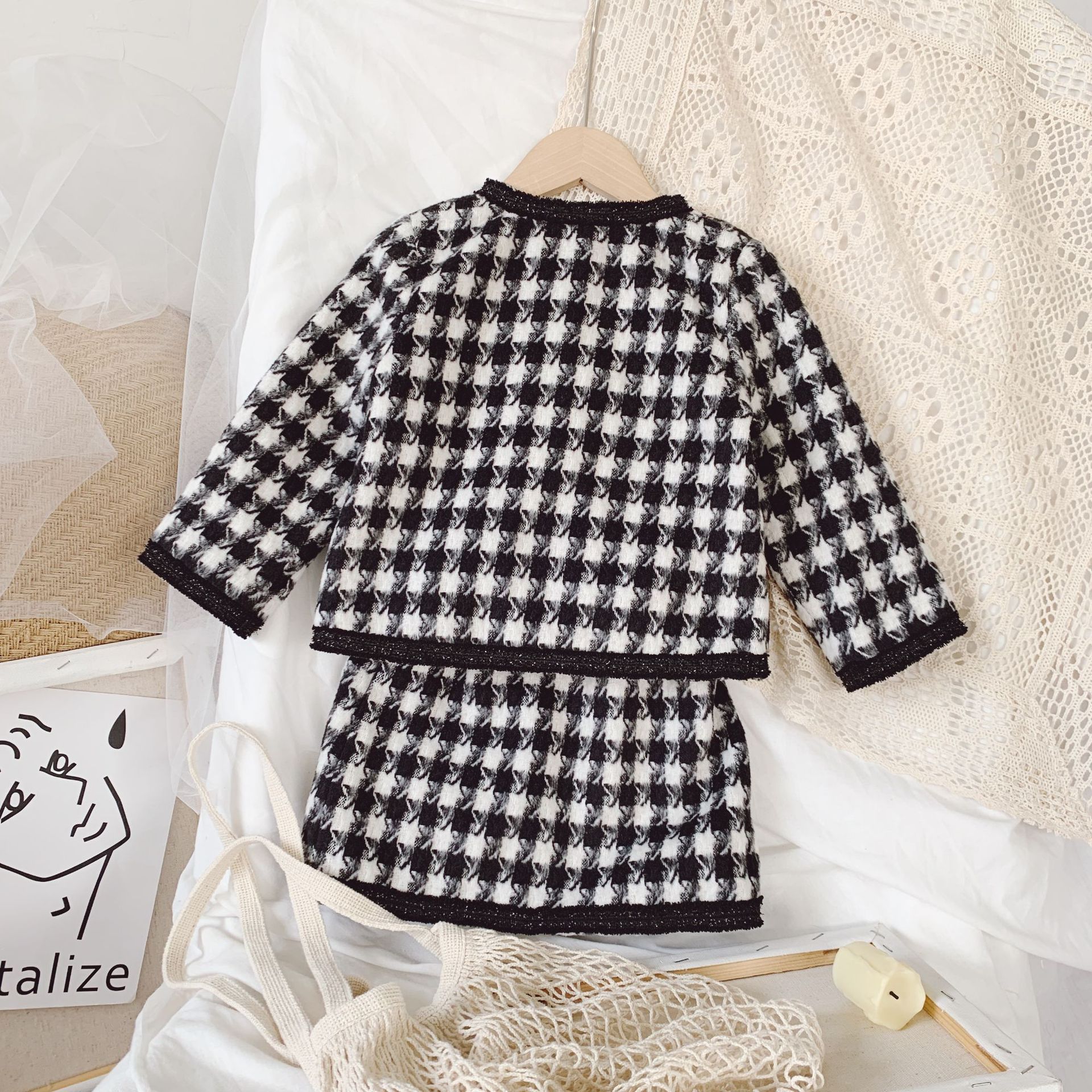 Ropa de invierno para niño niña, conjunto de suéter para niña pequeña, cárdigan, suéter, camiseta + falda a cuadros, traje de ropa de punto de dos piezas