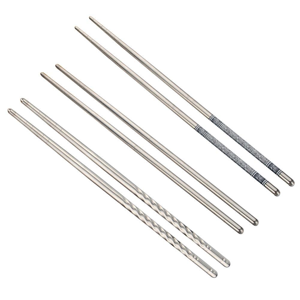 3 Pairs Chopsticks Chinese Flower Printed Stainless Steel Vintage Food Sticks Tableware Dinnerware For Kitchen Restaurant