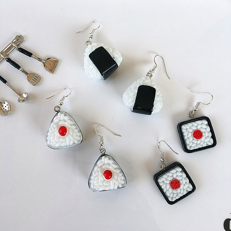 Lovely Handmade Japanese Harajuku Rice Balls Earrings Cute Geometric Sushi Food Fun Earrings For Women Girl Jewelry