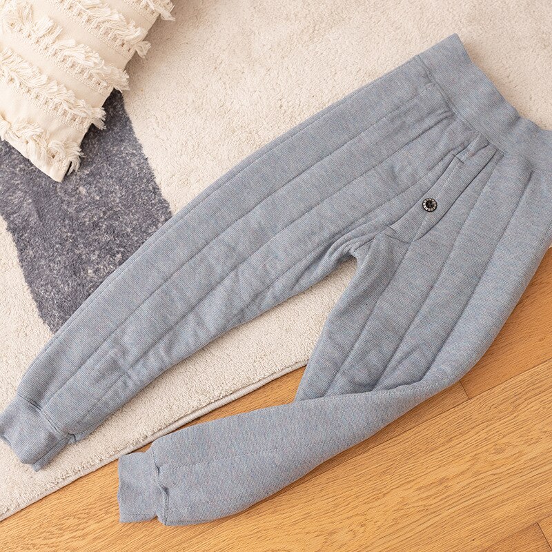 Chłopcy zimowe ciepłe kalesony student Szkoła zagęścić rajstopy bawełniane dziecięce legginsy domowe 4 6 8 10 Y gapić się miękkie bielizna spodnie: Niebieski / L(120-135cm)