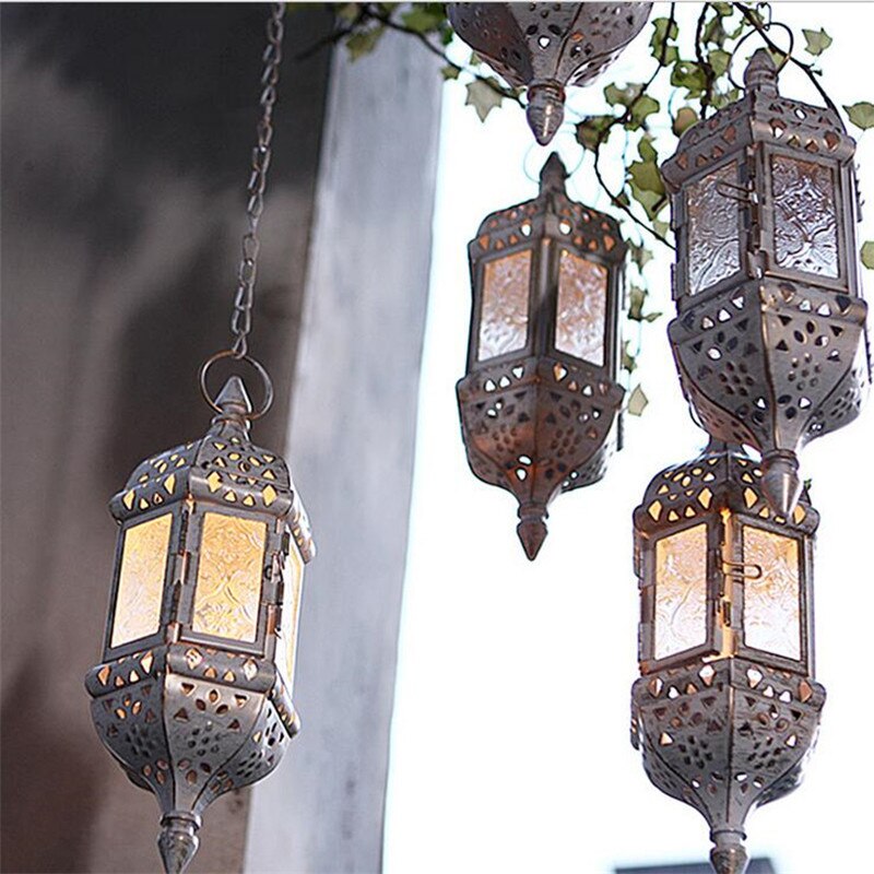 Farol colgante Vintage de Metal, candelabro marroquí, decoración de Navidad para jardín,