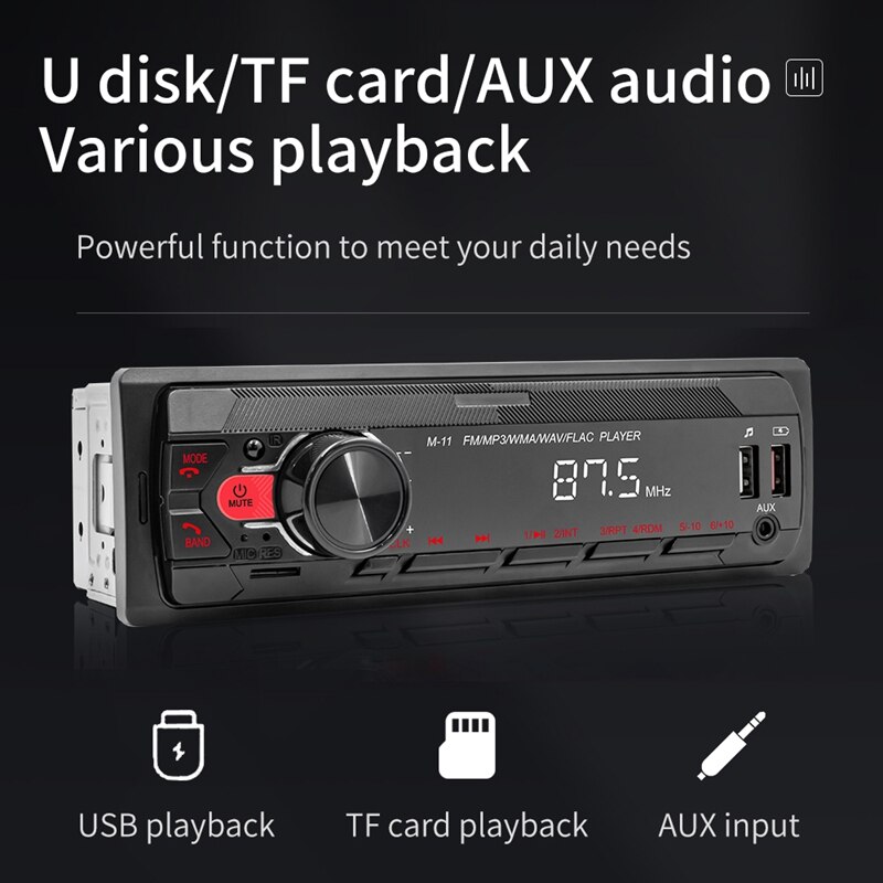 1 DIN Car Stereo Bluetooth Car Music Player AUX In Dash Head Unit FM Radio Digital Media Receiver Auto Interior ISO