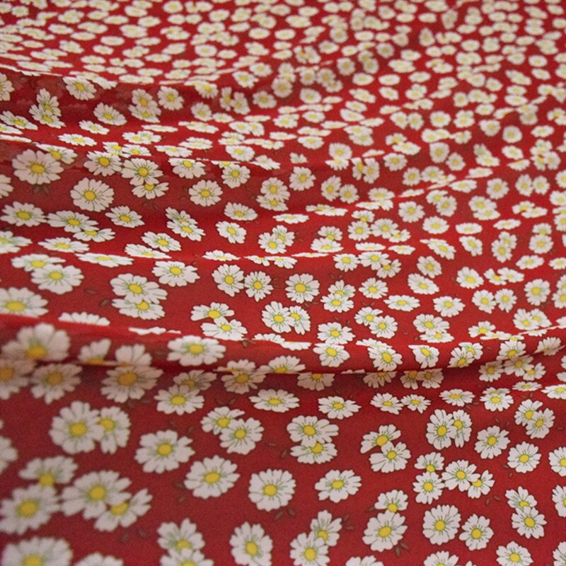 Half Meter Dark Red With Little Daisy Flower Print Chiffon Fabric For Dress Gallus Lady's Garment Sewing Material T1391