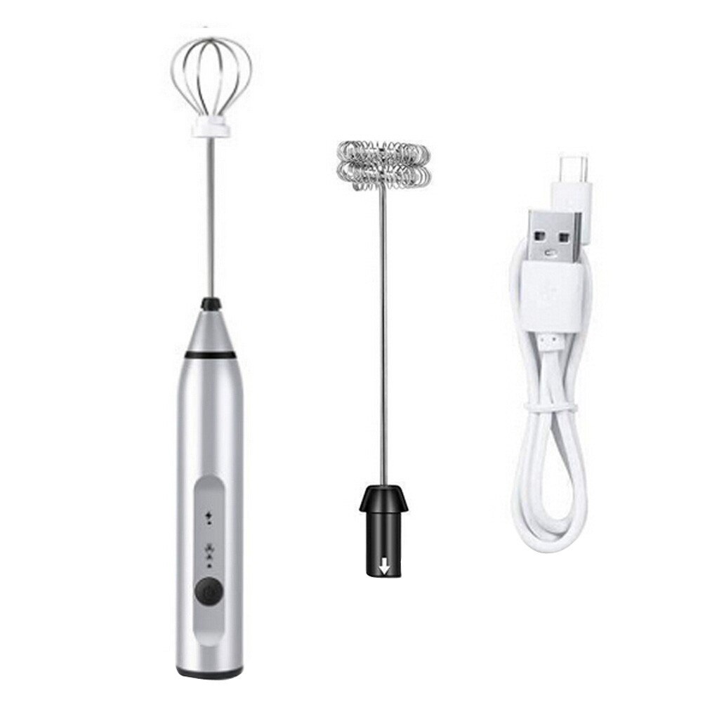 Electric Mixer Rechargeable Milk Shaker Maker Frother Foamer USB Charging Egg Beater Handheld 3-Speed Adjustable Blender #js5: Silver 