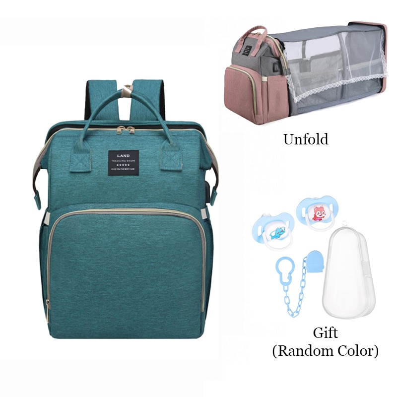 Folding Mommy Bag Lightweight Portable Folding Crib Bed Large-capacity Baby Backpack Female Mommy Outting Bag Bolsa Feminina DDJ: Upgrade-Green 1AFNZ