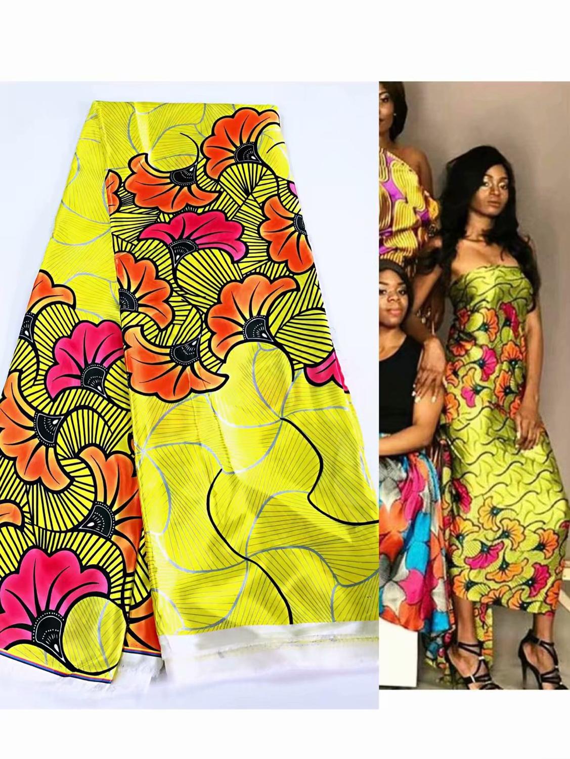 Afrikaanse Stof Vrouwen Jurk Afrikaanse Zijde Stof Satijn Zijde Voor Kledingstuk Naaien 5Yards: YJ75826C4