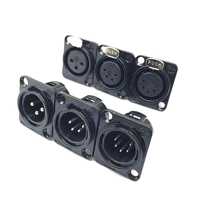 1Pcs 3,4,5 Pin Mannelijke/Vrouwelijke Zwarte Metalen Vierkante Xlr Speaker Panel Mount Socket Connector