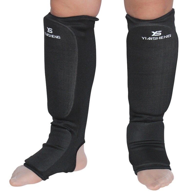 Kyokushin Karate Shin ochraniacze na podbicie MMA Kyokushinkai Taekwondo ochraniacz na nogi stopy Sparring klocki biała czarna tkanina Pad biegów dzieci: YS Black / S 110-135CM