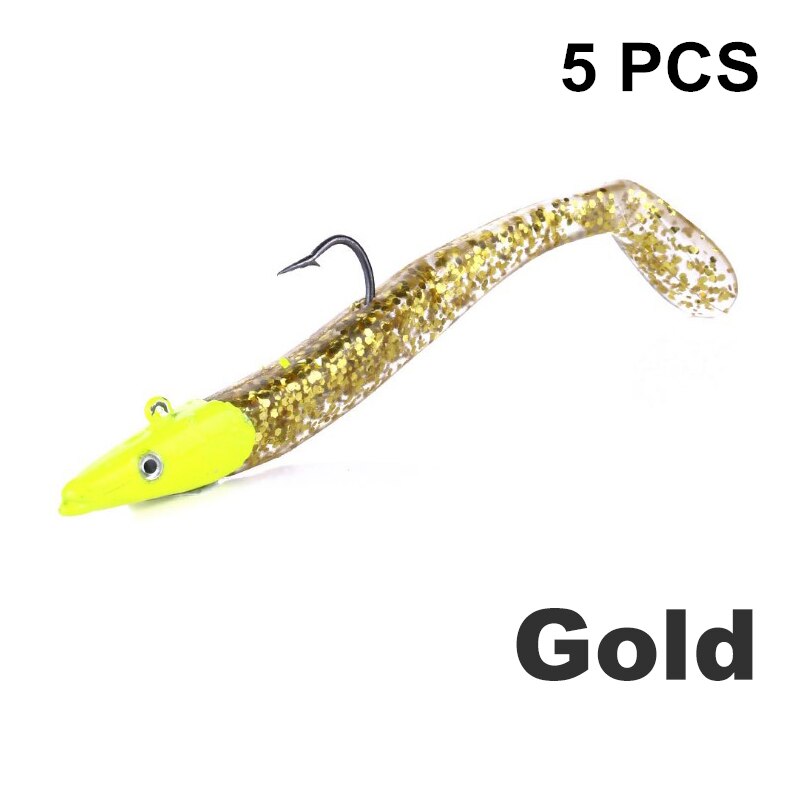 Mosodo jigghuvud mjukt bete 10g/19g/34g blygädda drag 3d fisköga fiske bete svans konstgjord jigg bete bas havsfiskeredskap: Gyllene / 160mm jigghuvud 34g