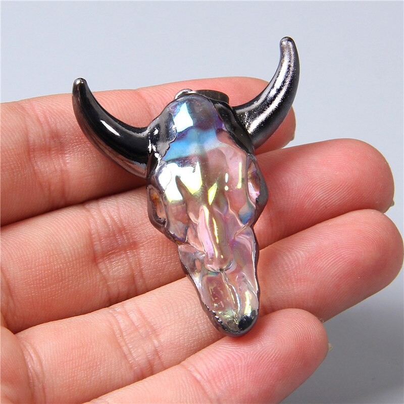 Trendy Men Women Glass cow head transparent gold silver color horns skull necklace pendant for jewelry making handmade male male