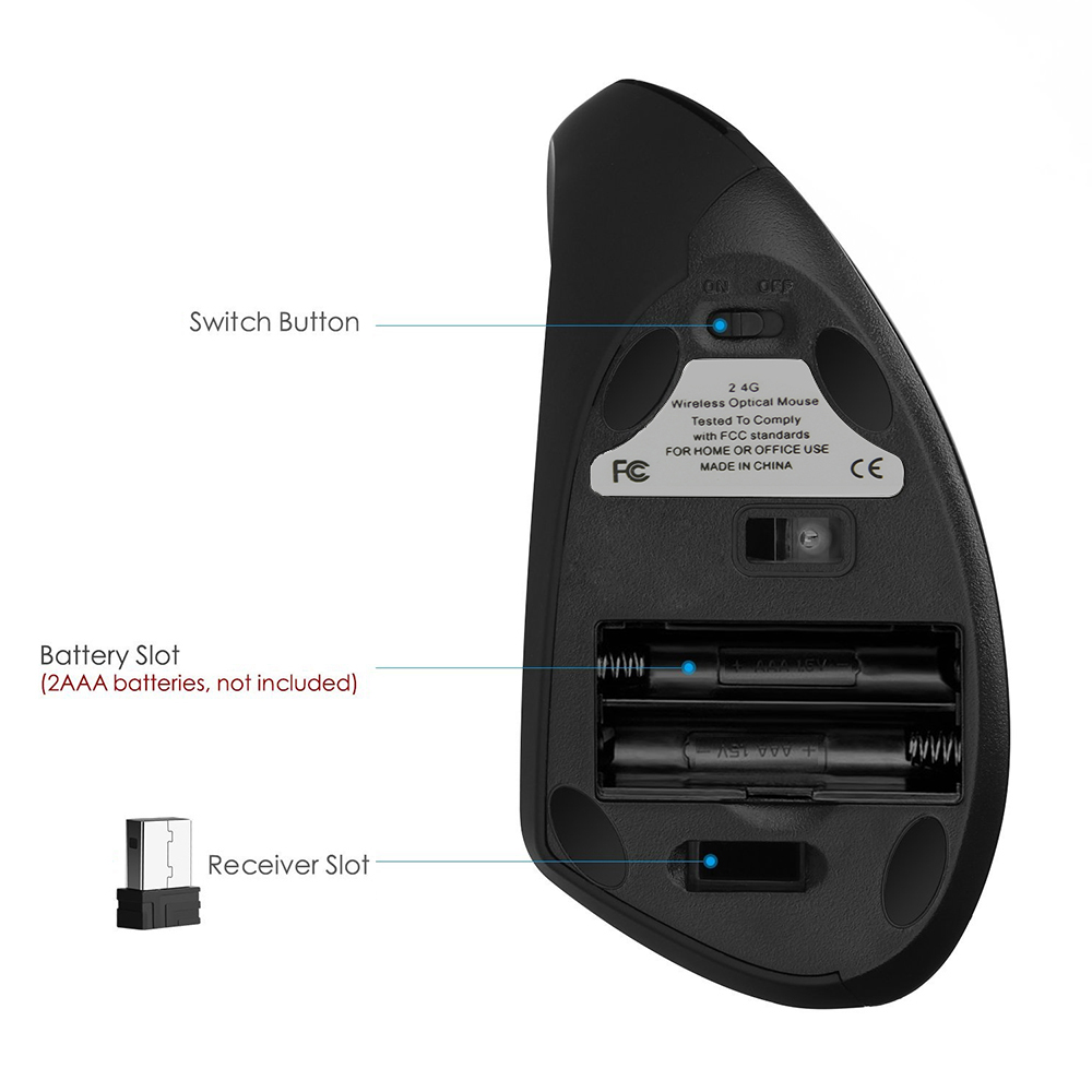 Ergonomische, kabellose, vertikale linkshänder-gaming-maus mit 5d usb-anschlüssen, optischem sensor und mauspad für laptops und pcs