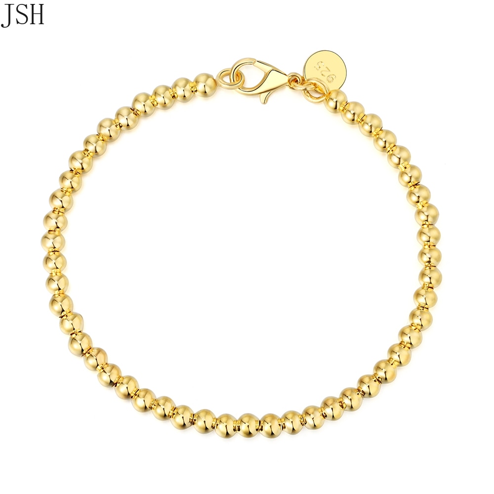 for women Silver color 4mm beads Gold color Chain bracelet cute wedding party lady charm jewelry birthday LH021