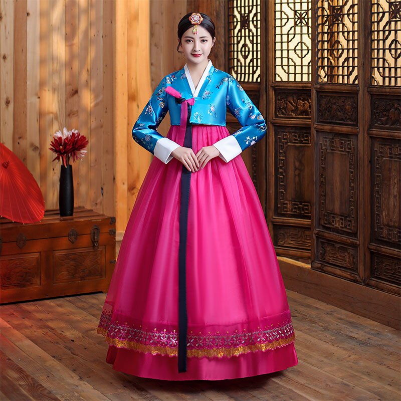 2020 sequined coreano tradicional traje hanbok feminino coréia palácio traje hanbok vestido de dança nacional roupas para palco mostrar: color2 / S