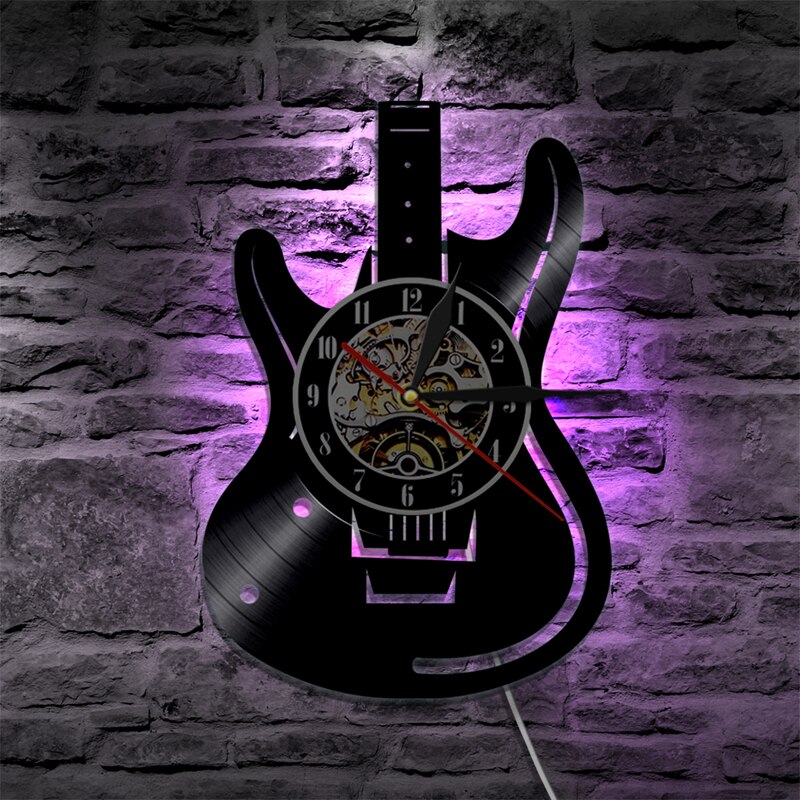 Music Theme Guitar Clock Vinyl Record LED Wall Clock Modern Musical Instruments For Music Lover reloj de pared