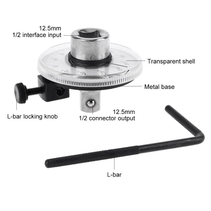 Torque Angle Ruler Protractor 360 Degree 1/2 Inch Drive Meter Auto Angle Rotation Measure Tool with Wrench Angle Measurment