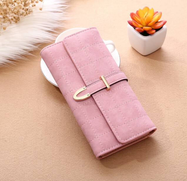 Women Wallets Long With Plaid PU Leather Hasp Coin Purse Phone Bag Card Holders Female Wallet for girls ladies: Pink