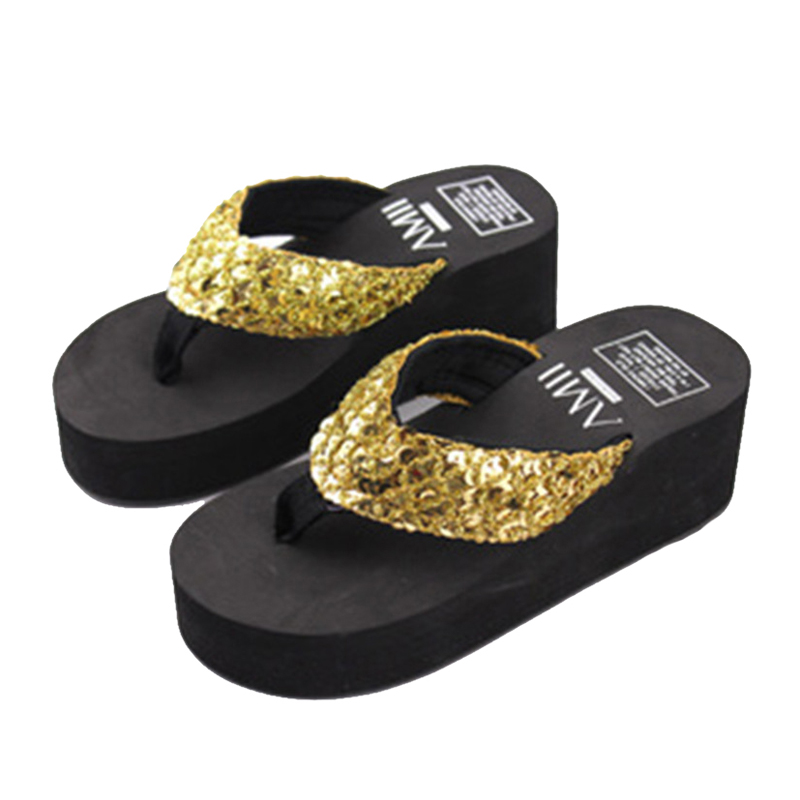 Women Flops Solid Slides Women Sandals Women Thickness Sequin Shoes Zapatillas Shoes Slippers Beach Shoes: gold / 39
