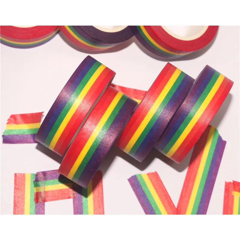 Juego de cintas Washi de colores arcoíris para Álbum de , pegatinas adhesivas básicas de 15mm x 10m, 1 piezas