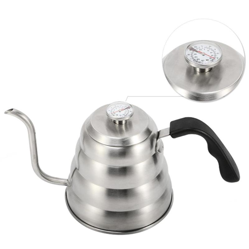 1L/1.2L Stainless Steel Drip Coffee Pot Pour Over Coffee Kettle For Kitchen Home Cafe Coffee Kettle With Thermometer