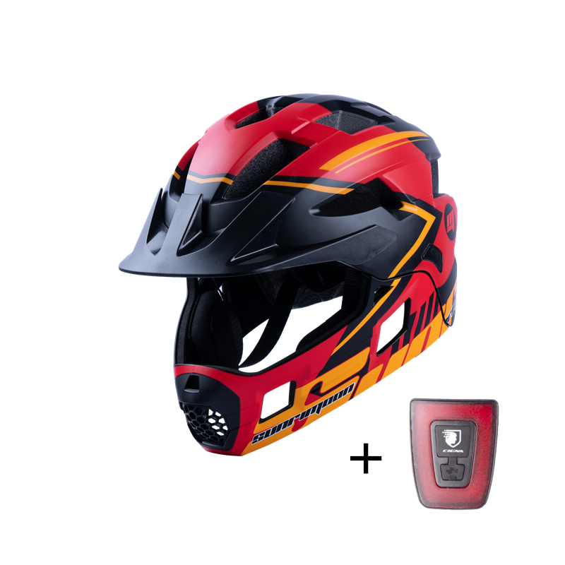 SUNRIMOON Full Face Pubike Push Bike Helmet Cycling with Taillight Detachable Outdoor Sports Safety Helmet Cascos Ciclismo Mtb: Black With Light