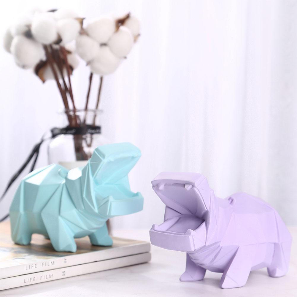 Kleur Nijlpaard Spaarpot Thuis Kinderen Leuke Abstracte Roze Nijlpaard Hars Standbeeld Dier Decoraties Craft Kids Verjaardagscadeautjes