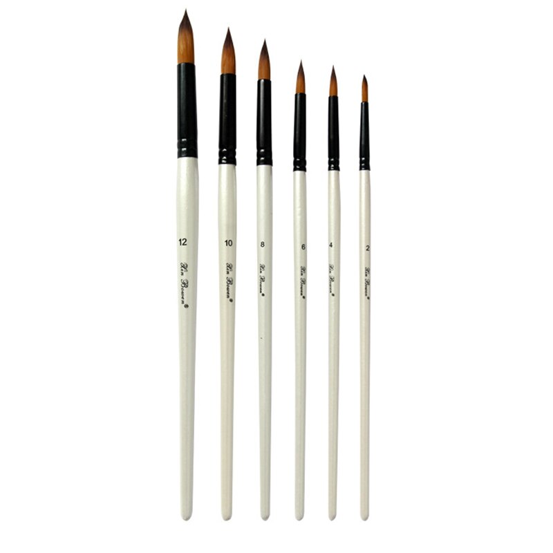 Pincel de pelo de nailon con mango de madera para pintura de acuarela, Pluma de tubo de aluminio, suministros de pinceles de arte, 6 uds.: Tip