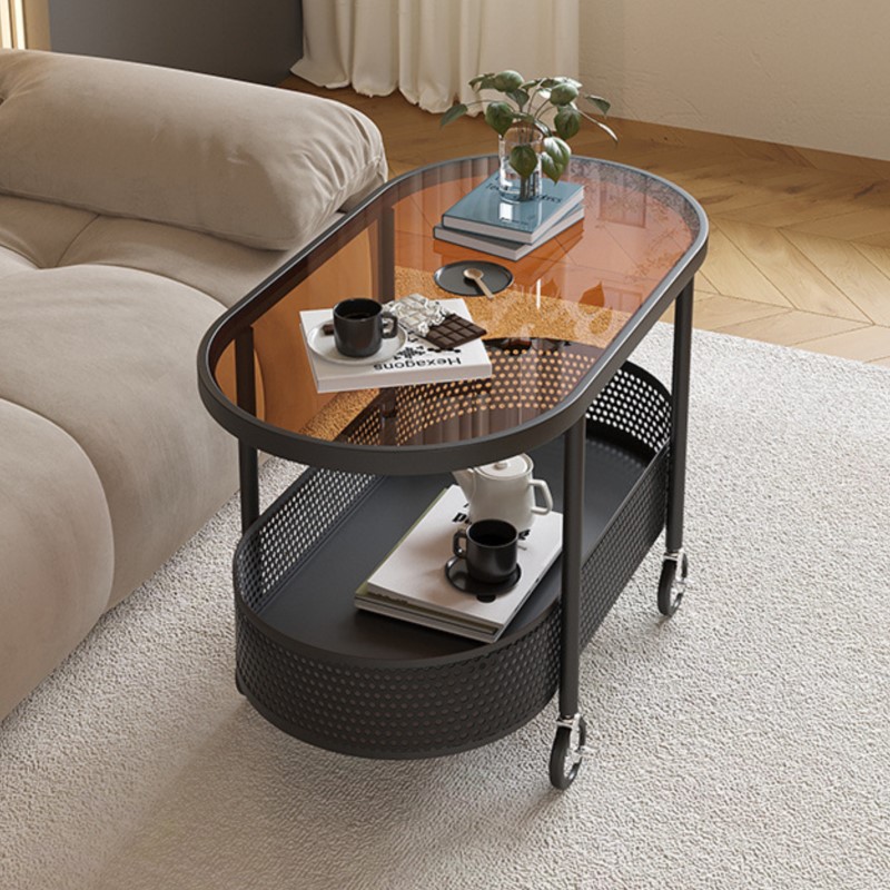 OLEVO Mobiele theetafel Woonkamer Thuis Bank Bijzettafel met wielen Bedhoofd Glazen kar te gebruiken Niet veel ruimte opnemen