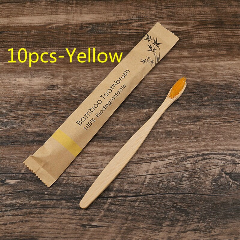 5/10Pcs Milieuvriendelijk Tandenborstel Bamboe Resuable Tandenborstels Draagbare Volwassen En Tieners Zachte Training Tandenborstels: 10pcs-Yellow