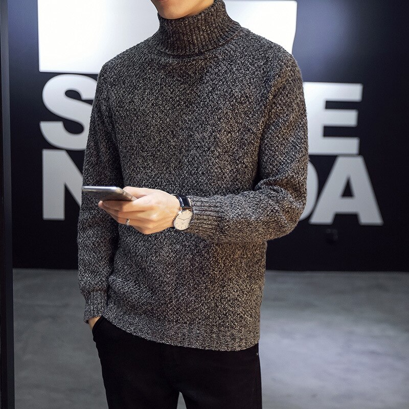 Herre rullekrave uld pullover rummelig efterår vinter tyk solid langærmet blødt tøj strikket afslappet herre sweater pull homme: Mørkegrå / Xxl