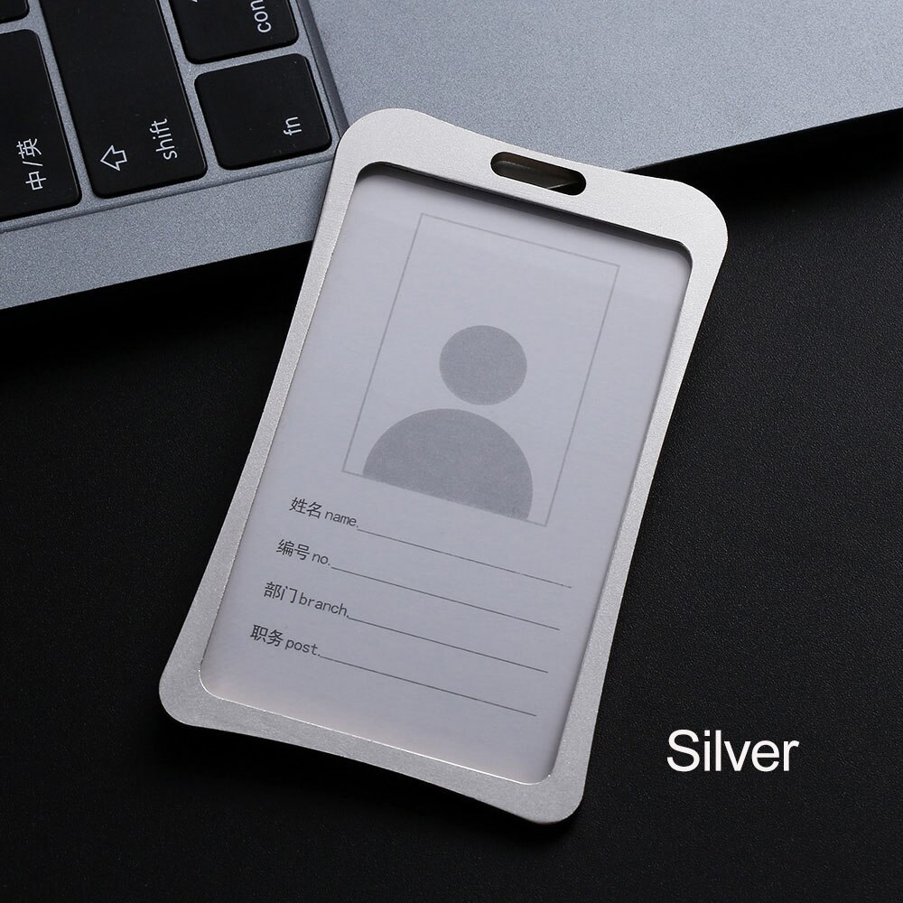 1PC wizytowniki do pracy ze stopu aluminium wizytowniki do pracy plakietka identyfikacyjna uchwyt smyczy Hot Vertical Metal ID pokrowiec biznesowy: 030 SILVER