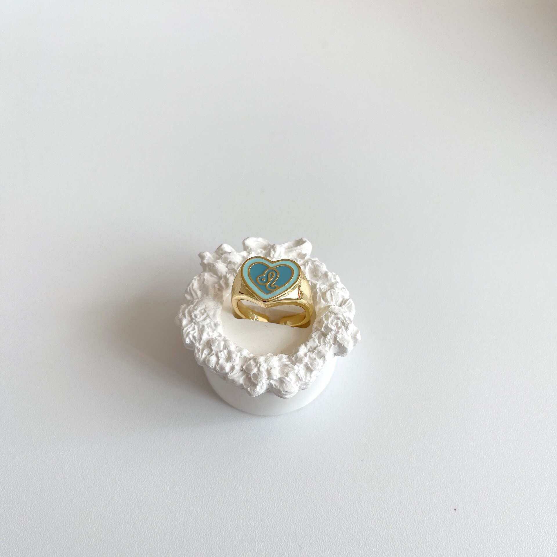 12 Constellation Liefde Ringen Voor Vrouwen Statement Epoxy Dubbele Hart Open Ring Meisje Olie Eenvoudige Ins Ring Party sieraden: Leo