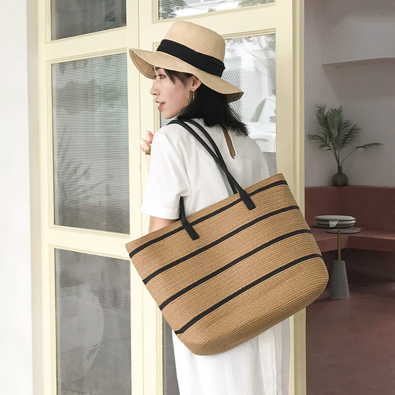 PP paille rayure sac nouvelle paille été simple sac à main voyage sac à bandoulière femmes sac