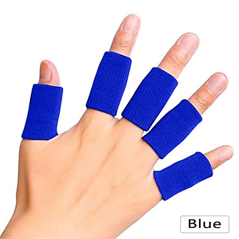 10 stk. elastiske sportsfingermuffer arthritis understøtter fingerbeskyttelse udendørs basketball volleyball fingerbeskyttelse: Blå