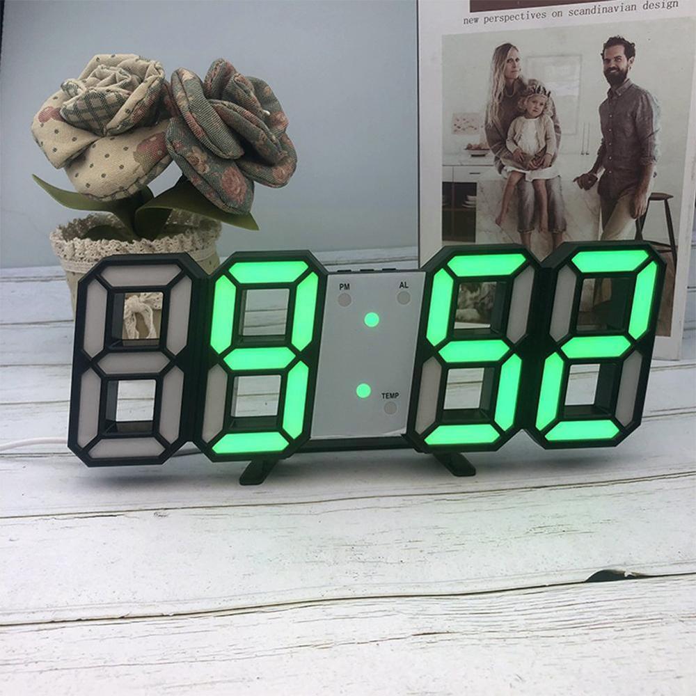 3D LED Digital Clock Glowing Night Mode Brightness Adjustable Electronic Table Clock 24/12 Hour Display Alarm Clock Wall Hanging