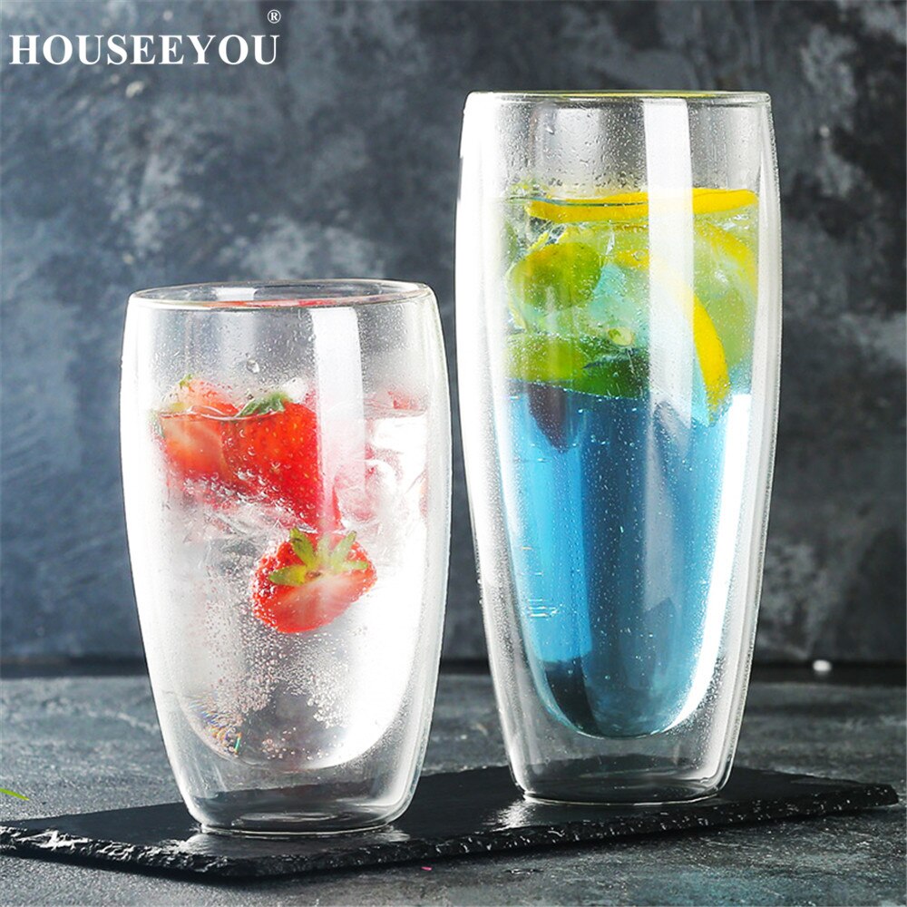 Xinseeyou xícara de vidro para café e chá, xícara criativa com dupla parede, transparente com isolamento