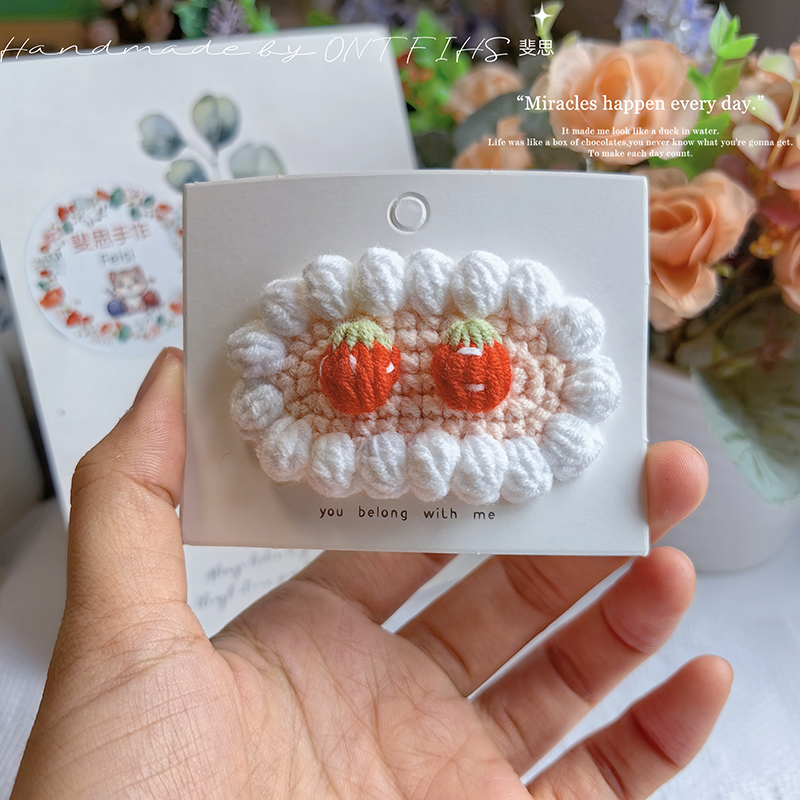 Pinzas para el cabello de fresa de ganchillo hechas a mano para niñas recién nacidas, horquillas a presión de hilo de algodón, horquillas rojas, pasadores BB para niños: Oro