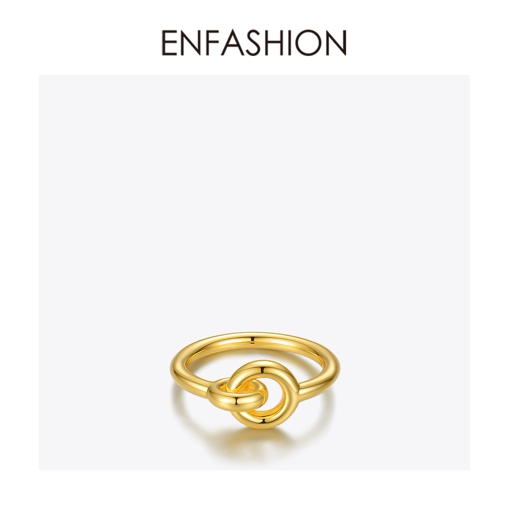 ENFASHION Interlock Rings For Women Gold Color Geometric Circle Ring Jewelry Friend Anillos Mujer R204052