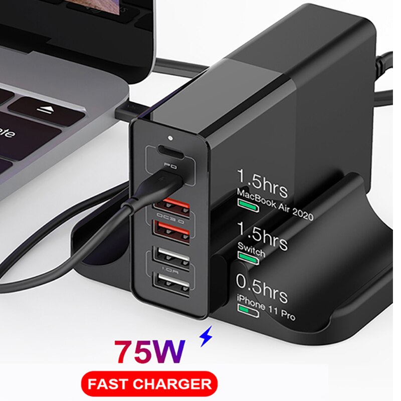 Cargador rápido multifunción 4/PD QC3.0 5/6 puertos, protocolo Dual, 48/65/75W, USB, adaptador inteligente, multifunción