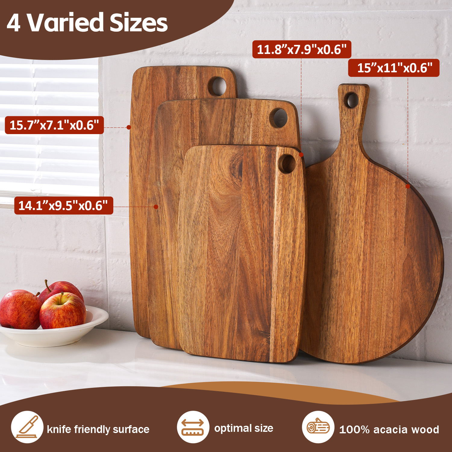 Acacia Wood Cutting Board Charcuterie Board Decorative Wooden Serving Board for Kitchen