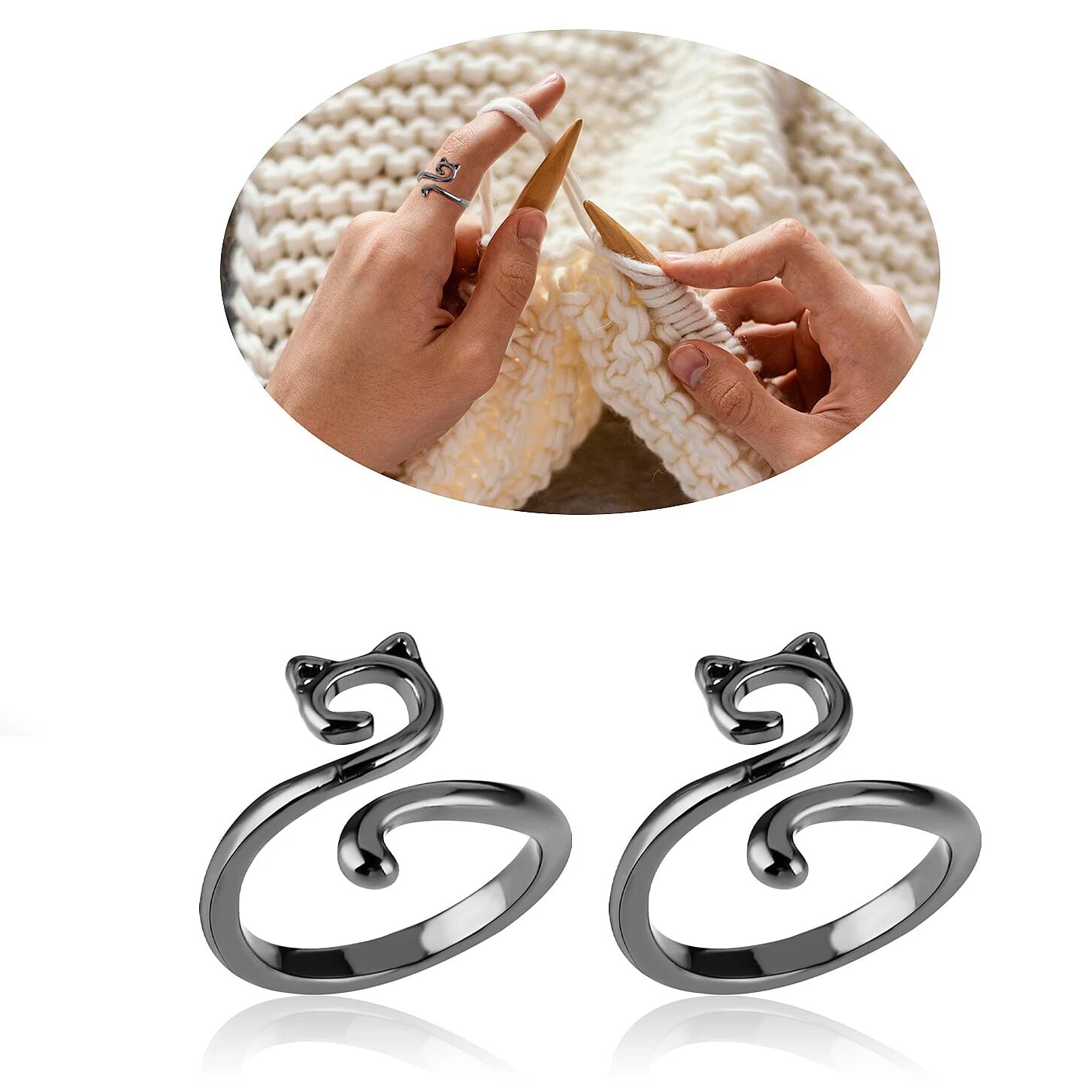 Anillo de ganchillo de punto ajustable para mujer, guía de hilo abierta, anillo de tensión para tejer más rápido, 2 piezas