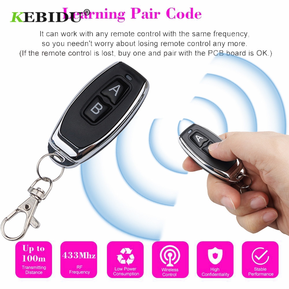 Universal 433Mhz RF Remote Control Copy 4 Channel Cloning Duplicator Key Fob A Distance Learning Electric Garage Door Controller
