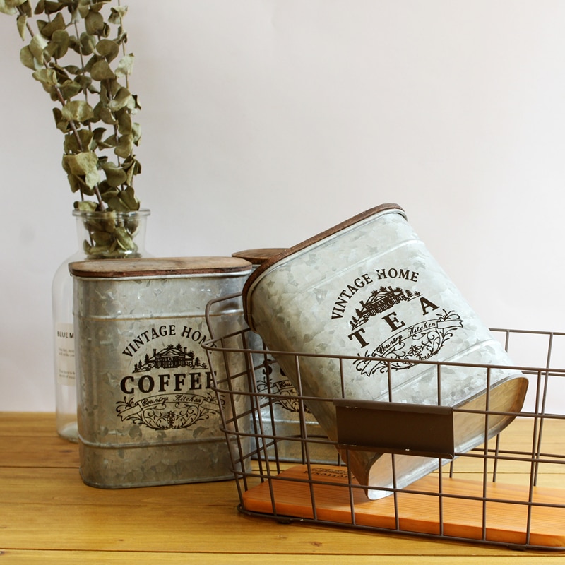Retro nostalgisk järnlåda tretäcke te kaffe socker förvaringsburkar vintage godis diverse saker kan