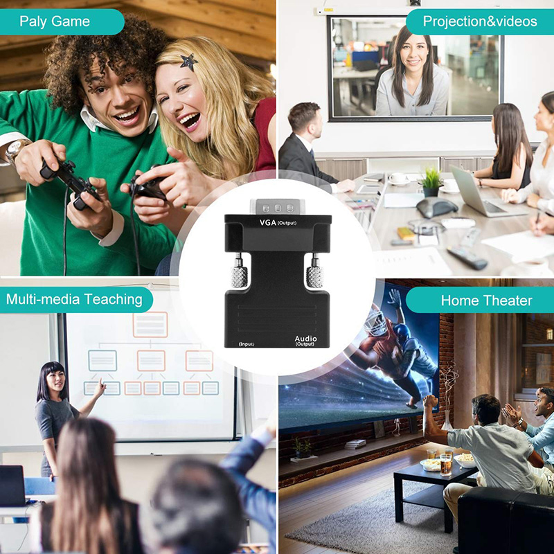 Hdmi-kompatibel till vga-adapter  hd 1080p med 3.5mm ljudkablar för pc, bärbar dator, tv-box, projektor, hdmi-kompatibel till vga-omvandlare