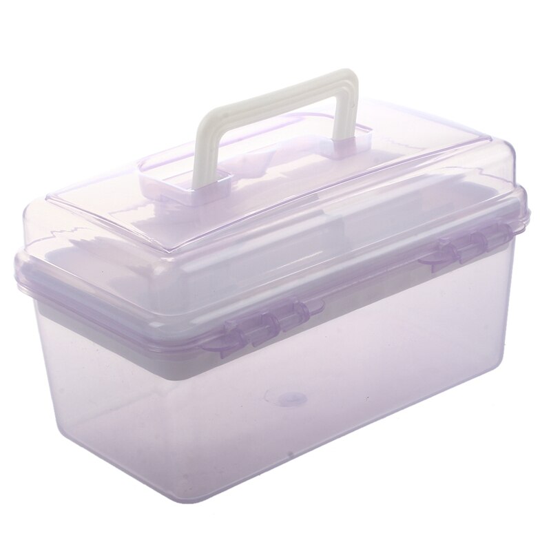 Plastic Handle 2 Layer Hardware Tools Storage Box, Clear Purple