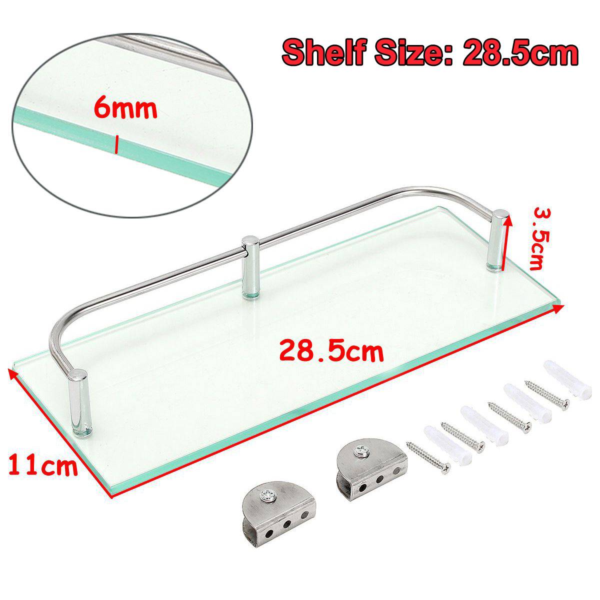 Glass Shower Shelf Bathroom Rack Organizer Holder Rectangle Tier Bathroom Hardware Shampo Mirror Front Rack Wall Mount Shelf: 28.5cm